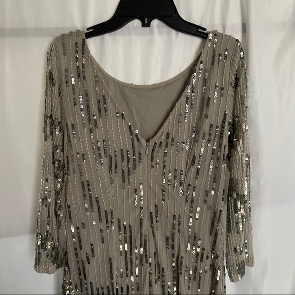 NEW Adrianna Papell Embellished 3/4 Sleeve Sheath Dress in SILVER‎ [SZ 6 ] - Picture 10 of 12